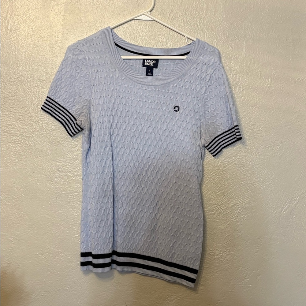 Chase Bank Lands' End Women's Light Blue Cable Knit Sweater